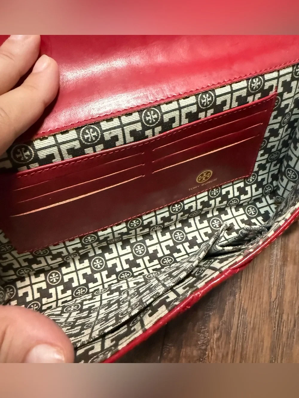 Tory Burch Kira Envelope Clutch in Vibrant Red
